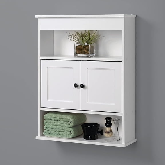 Home Bathroom Storage Wall Cabinet, Wooden Wall Mounted Storage Organizer, Ideal Medicine Cabinet or Over The Toilet Storage, White