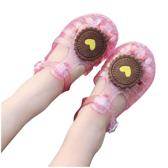 Aofany Toddler Girls Sandals Jelly Sandals Rubber Sole Closed Toe Princess Cookies Shape Summer Shoes