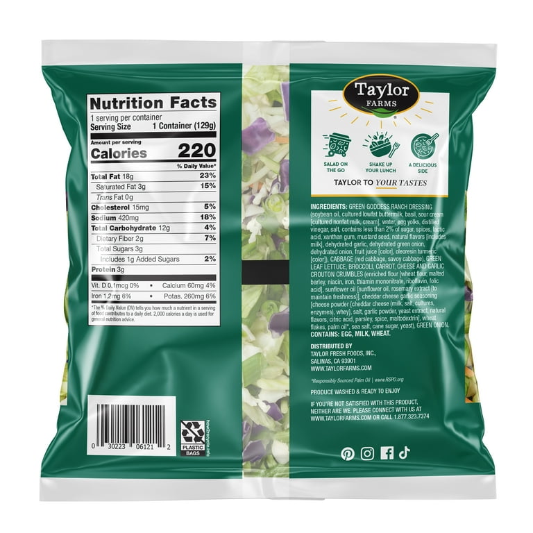 Taylor Farms Green Goddess Ranch Mini Salad Kit 4.55 oz with Fresh Vegetables and Creamy Dressing - Walmart.com Taylor Farms Green Goddess Ranch Mini Salad Kit 4.55 oz with Fresh Vegetables and Creamy Dressing - Walmart.com