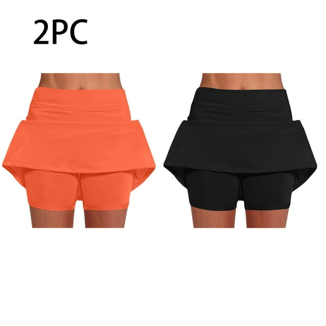 Timegard 2pc 2 in 1 Shorts for Women Mid Waisted Solid Color Summer Athletic Workout Running Skorts
