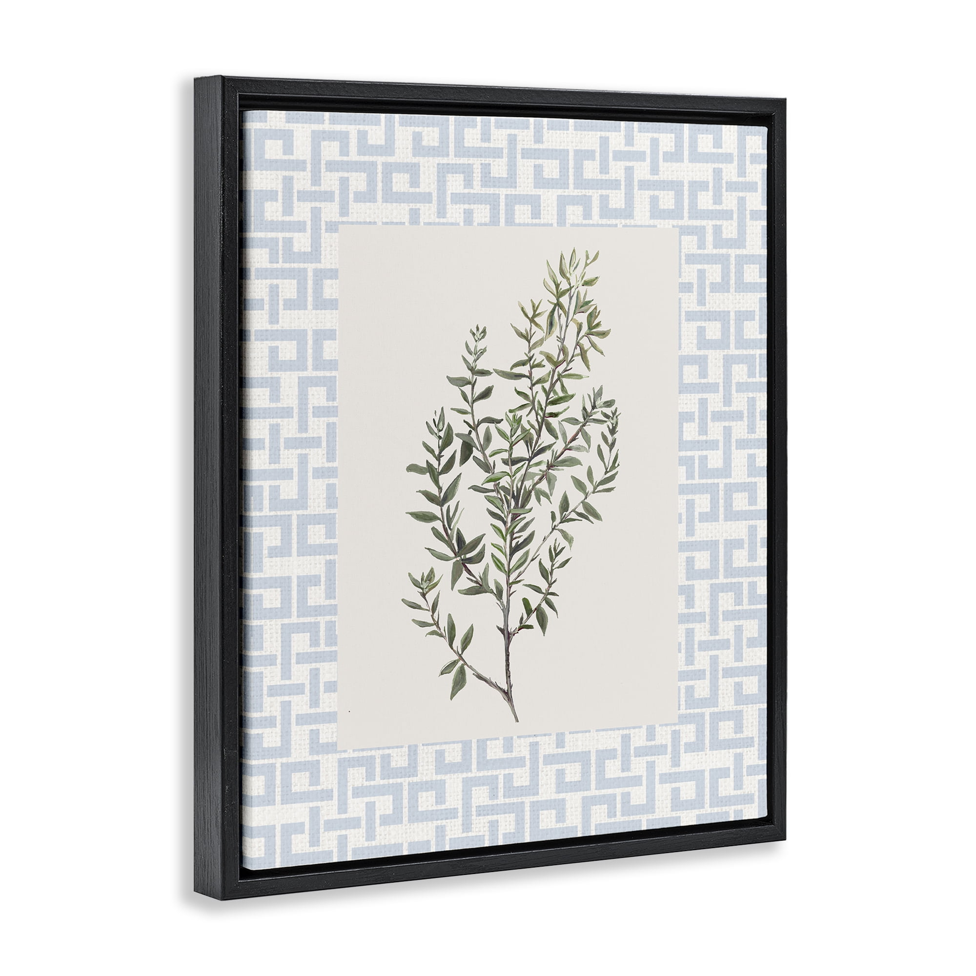Stupell Industries Leafy Herb on Geometric Black Framed Floater Canvas Wall Art, design by Diannart