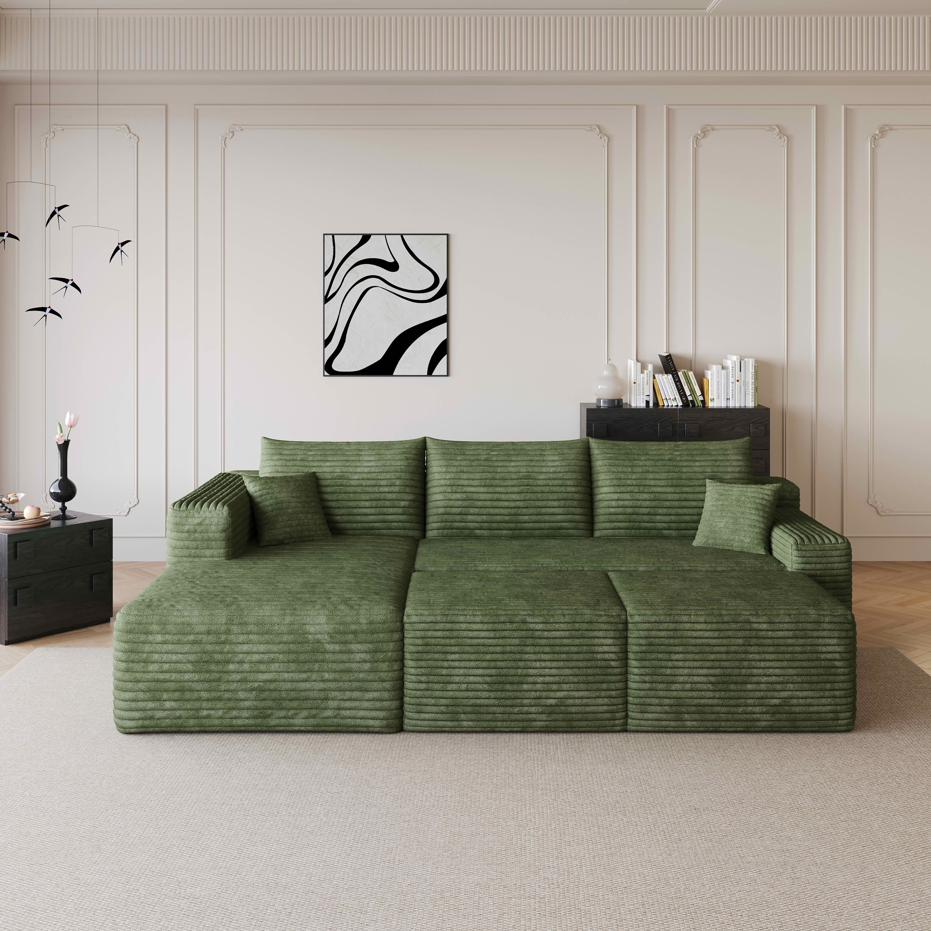 MAYEERTY 95 Inch U‑Shaped Cloud Sectional Sofa with 2 Ottomans, Modern Deep‑Seat Corner Couch, Plush Corduroy Reversible Sofa, No‑Assembly for Living Room Bedroom Apartment