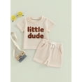 thumbnail image 2 of Faithtur Toddler Boys Summer Outfit Sets Short Sleeve Letter Print Tops + Solid Color Drawstring Shorts, 2 of 8