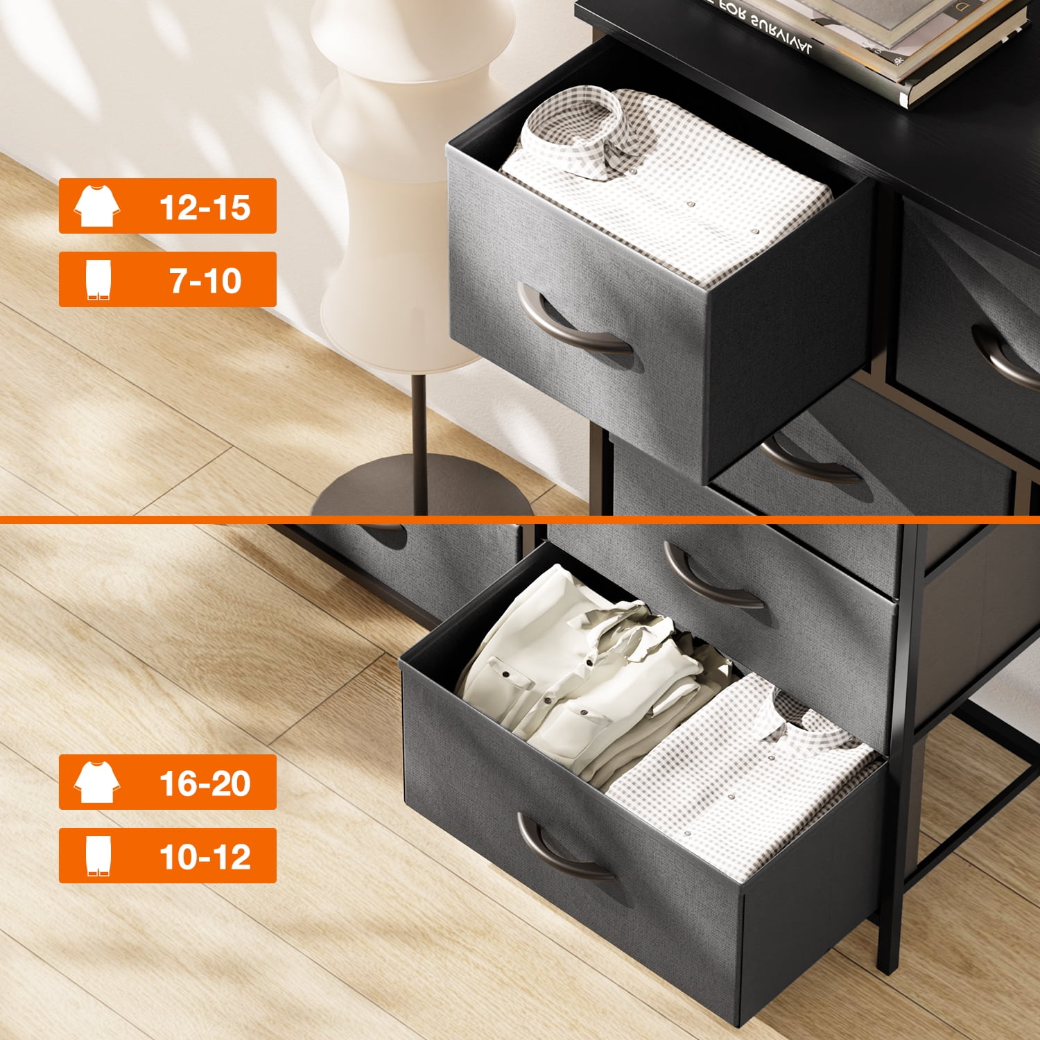 Yangming 9 Drawer Fabric Dresser for Bedroom, Chest of Drawer Organizer Storage Cabinet for Closet, Entryway, Grey  Shop  Black Friday Deals for 2024!  (图5)