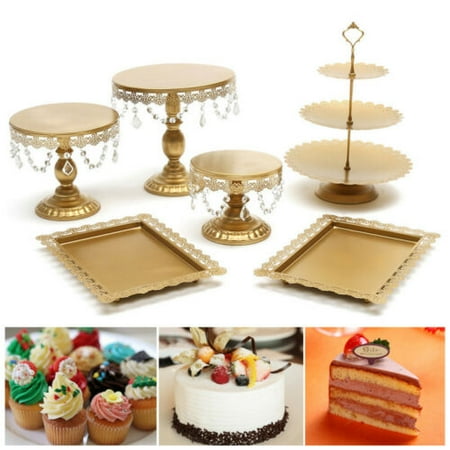 Round Cake Display - 6pcs Cake Stand Set Round Cupcake Holder Wedding Dessert Display Plate W/Crystal - 1Pc White 12 inch