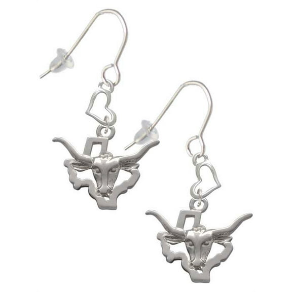 Silvertone Longhorn - Texas Heart French Earrings