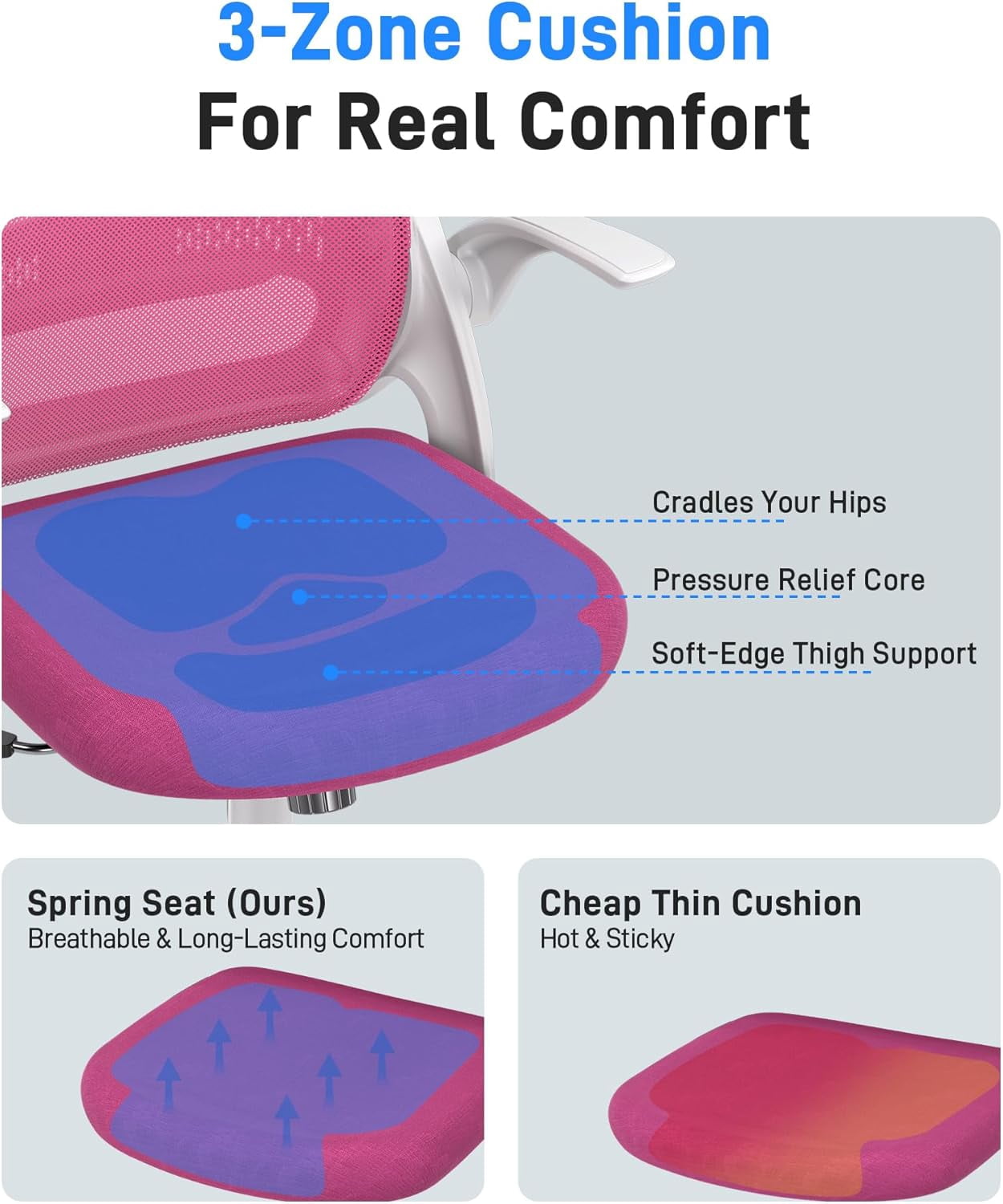 Ergonomic Mesh Office Chair for Home Office, Flip-Up Arms, Breathable Mesh Back & Thick Seat Cushion, Swivel Rolling Computer Desk Chair，Supports 300 lbs