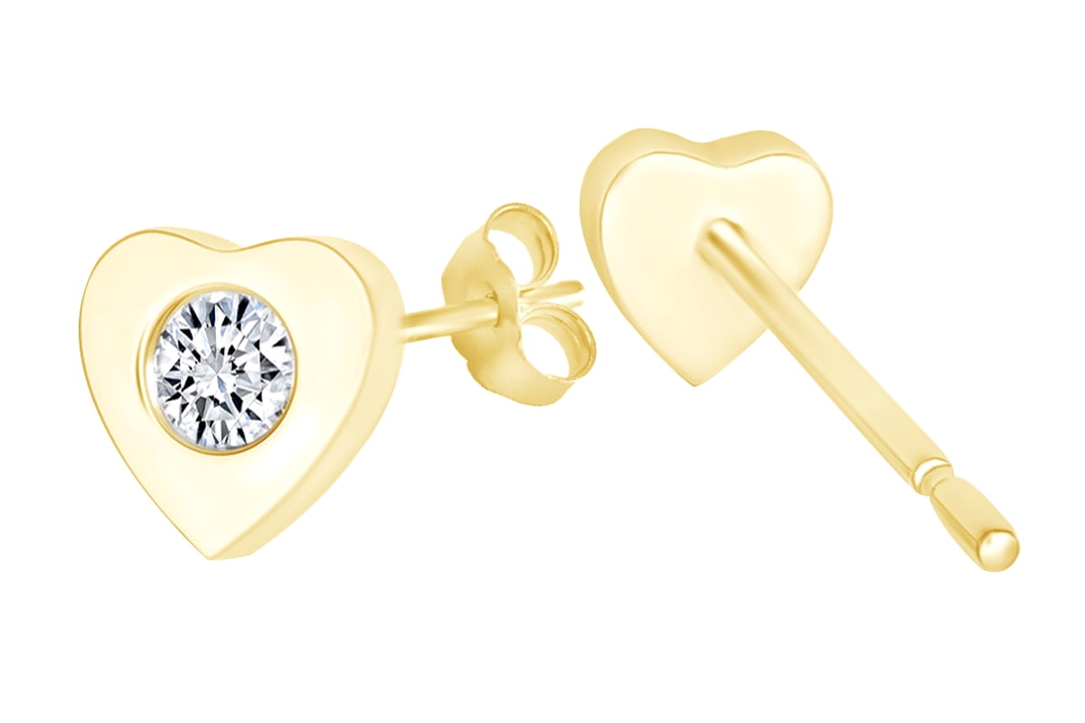 Heart & Round Cut Cubic Zirconia Heart Stud Earrings 14k Yellow Gold Over Sterling Silver 