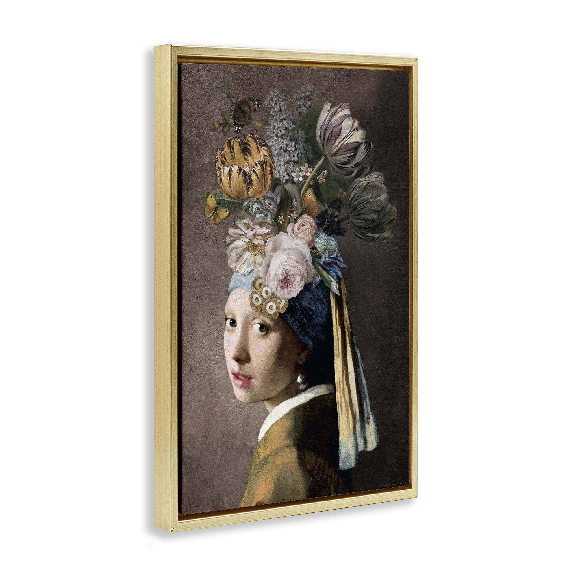 Stupell Industries Classic with Vintage Blooms People Painting Gold Floater Framed Canvas Art Print Wall Art, 21 x 31
