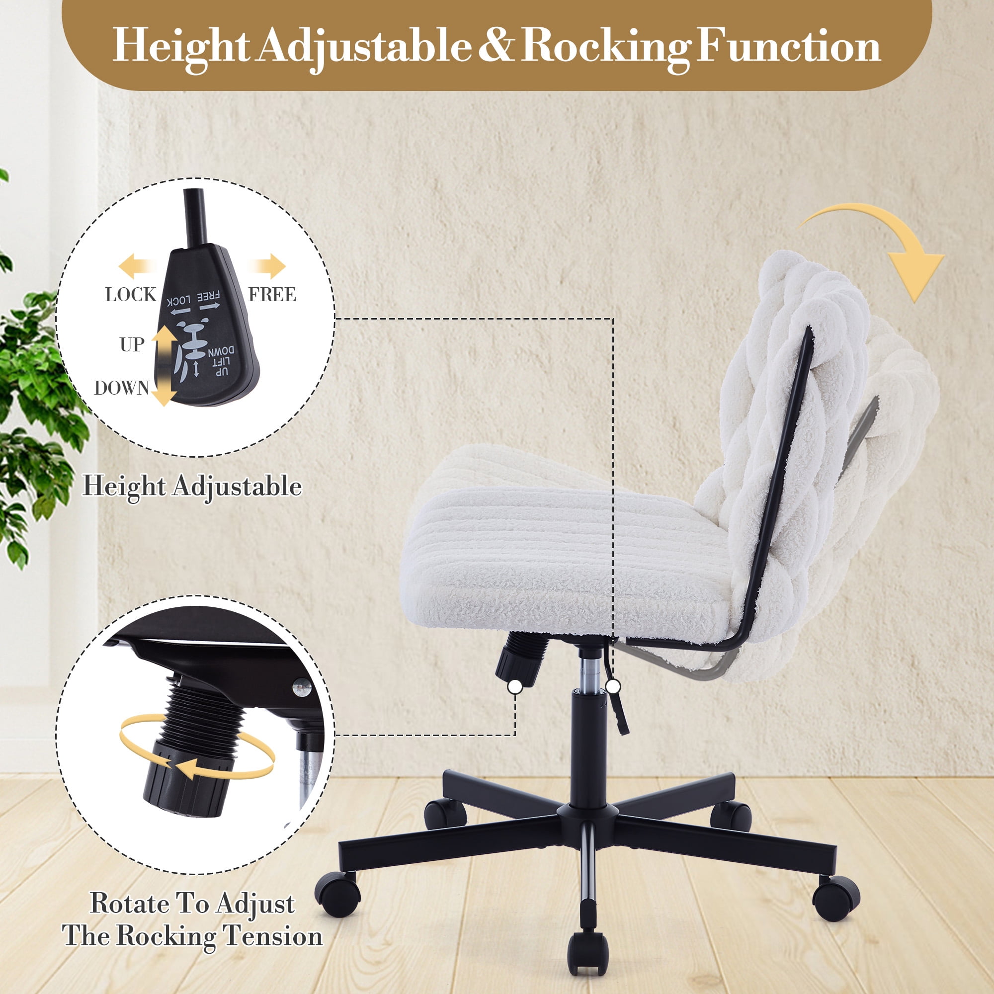 Modern Criss Cross Chair, Extra Wide Office Chair with Adjustable Height and 360° Swivel Casters, Ergonomic Swivel Cozy Desk Chair for Home Office Work - 300lbs Capacity