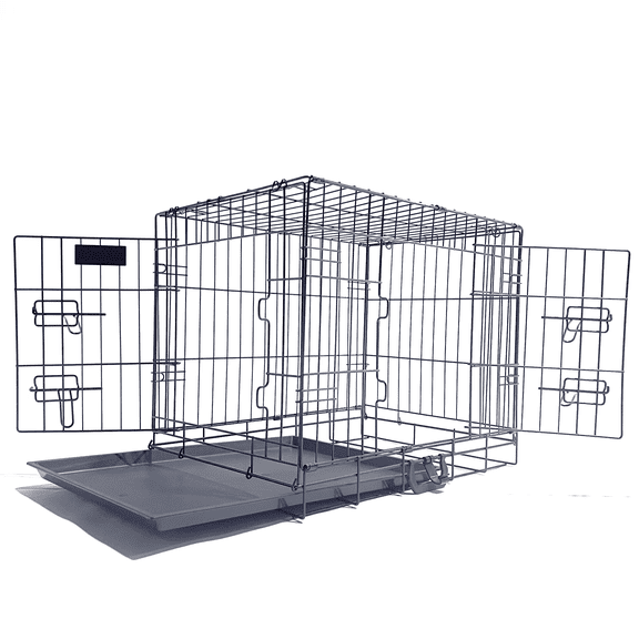 Godohome 24-Inch Folding Wire Dog Crate with Double Doors and Removable Tray, Black