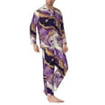 thumbnail image 2 of Fotbe Purple Gold Marble Swirls Pattern Long Sleeve Pajama Set for Men,Sleepwear Set,2-piece Loungewear Set,Soft PJs Comfy Nightwear with Pockets-Large, 2 of 7