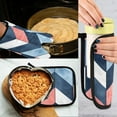 thumbnail image 5 of Yayeee Oven Mitts and Pot Holder Set of 2 Heat Resistant Kitchen Gloves Baking Hot Pad, Blue Geometric, 5 of 5