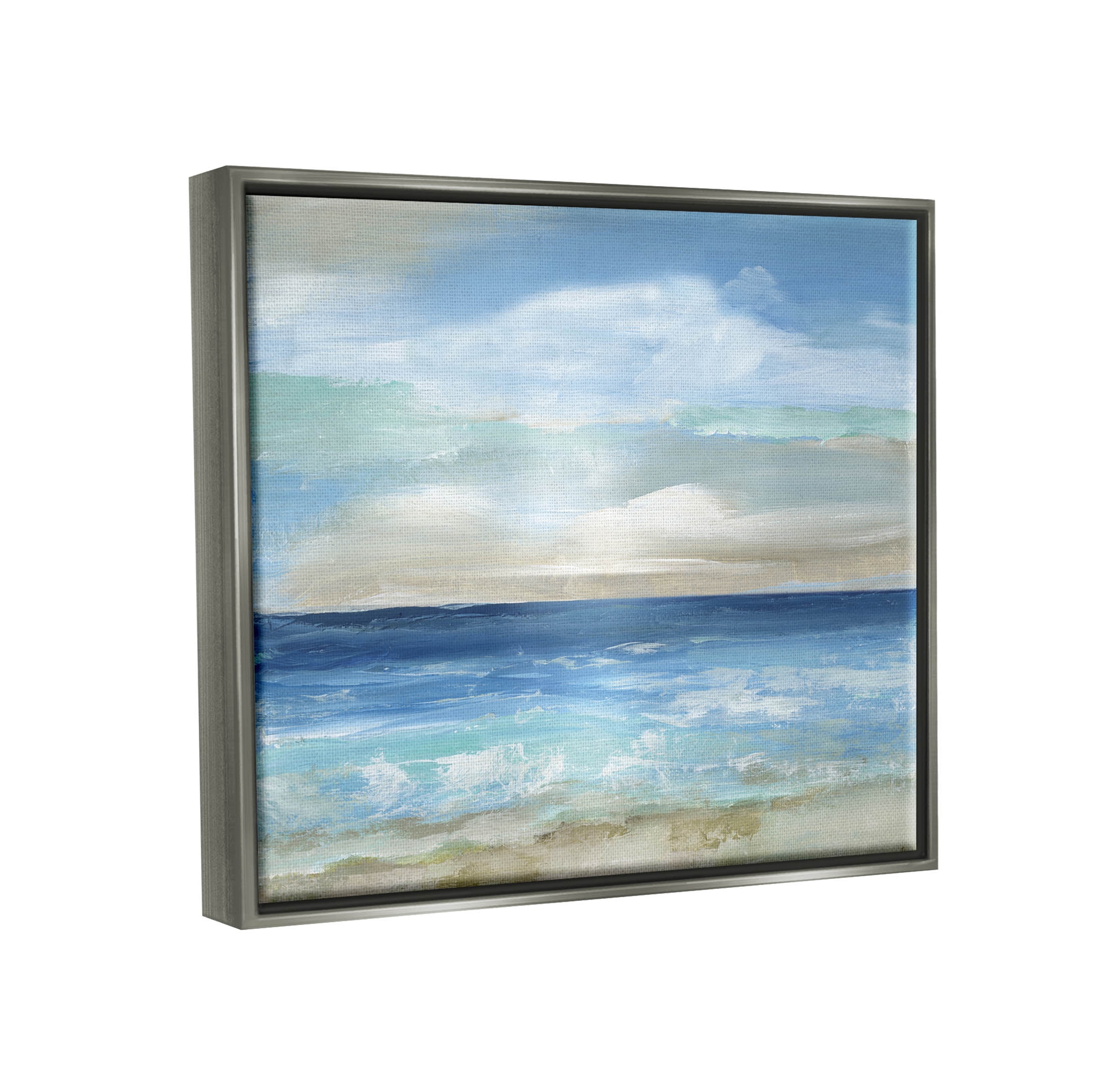Stupell Industries Crashing Ocean Ripples Scenery Painting Luster Gray Floating Framed Canvas Print Wall Art, Design by Nan