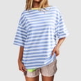 thumbnail image 5 of Conairie Summer T Shirts for Women Casual Stripe Loose Crew Neck Short Sleeve Shirt Fashion Elegant Breathable Blouses Pullover Outfits Blue L, 5 of 6