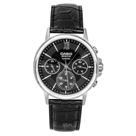 Casio Beside Analog Leather Strap Black Dial Quartz BMS-300L-1AV Men's Watch