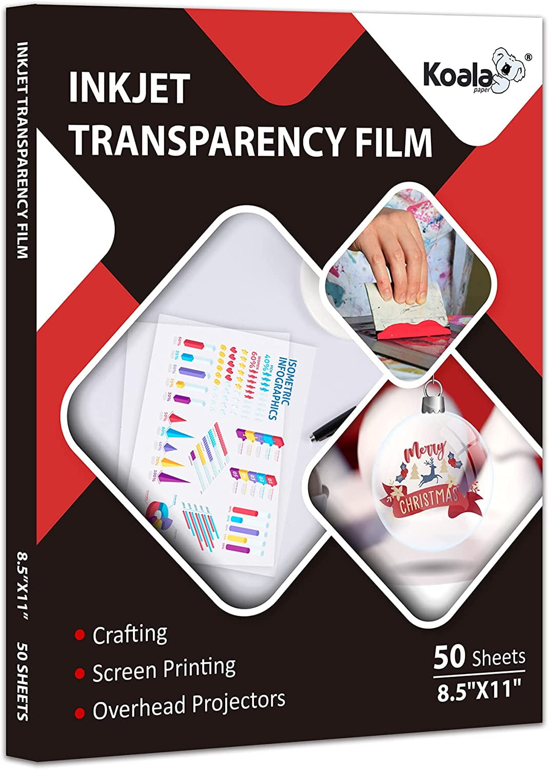 8.5x11 Inches 50 Sheets Inkjet Transparency Paper,100% Clear Inkjet Transparency Film for Inkjet Printers,Overhead Projector Transparencies and Screen Prints 