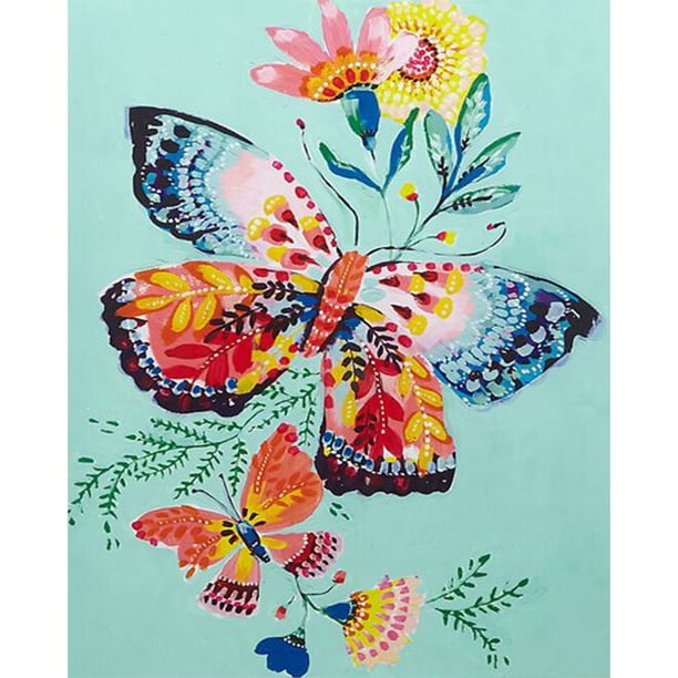Cuadros Decorativos Kits de pintura de diamantes 5D DIY Mariposa colorida Taladro cuadrado completo (20x30CM) Likrtyny embutido en tela
