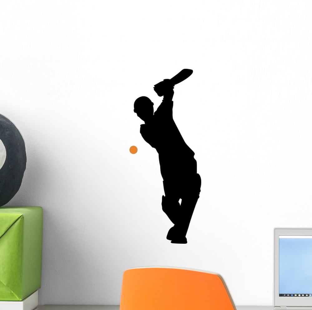 Batter Ready Cricket Silhouette Wall Decal by Wallmonkeys Peel and