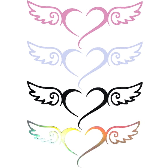 16 Sheets Angel Wings Car Sticker 4 Colors Car Window Bumper Sticker Heart with Wing Decals Waterproof Reflective Self-Adhesive Decals
