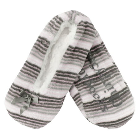 

BambooMN Women Soft Fuzzy Furry Home Non-Slip Slipper Socks Grey Stripes Extra Large 1 Pair