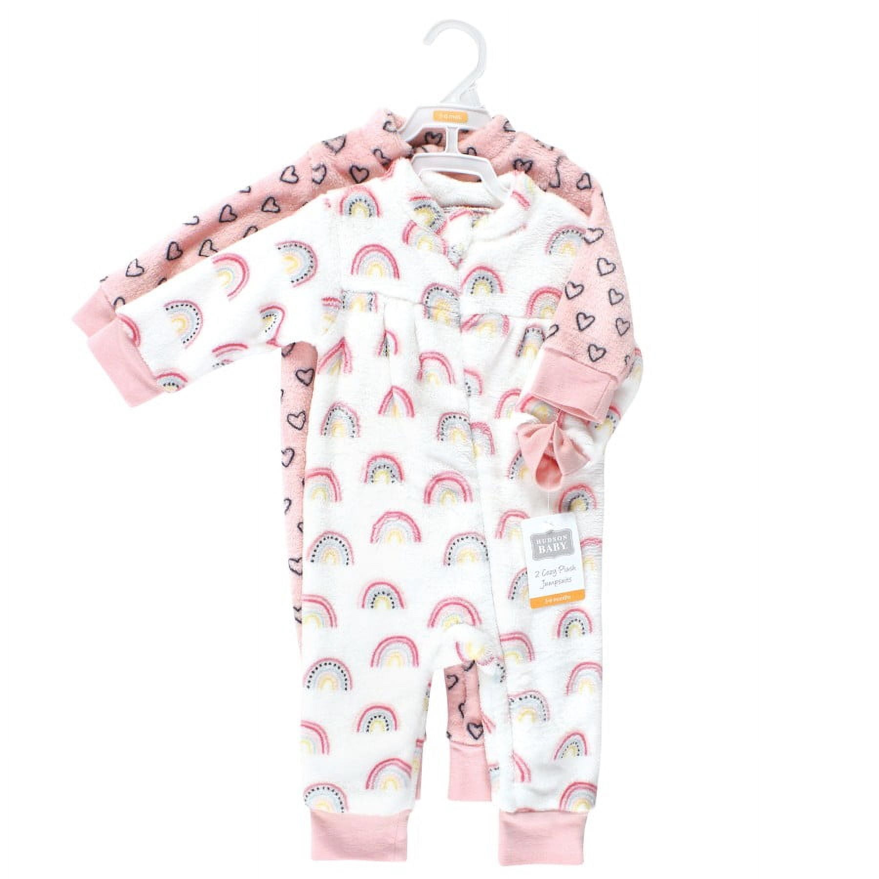 Hudson Baby Infant Girl Plush Jumpsuits, Modern Rainbow, 6-9 Months