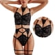 thumbnail image 4 of Conjunto de lencería Nikou con liguero para mujer 3 piezas escote en V profundo cuello halter tiras de encaje negro M, 4 of 12