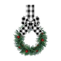 6PC Christmas Kitchen Cabinet Wreaths with Plaid Bow Ribbon Hanging for Cabinet Doors Decorative Kitchen Window Outdoor Indoor Holiday Decor