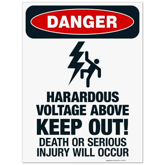 Hazardous Voltage Above Death Or Serious Injury Will Occur Sign, OSHA Danger Sign, 18x24 Corrugated Plastic