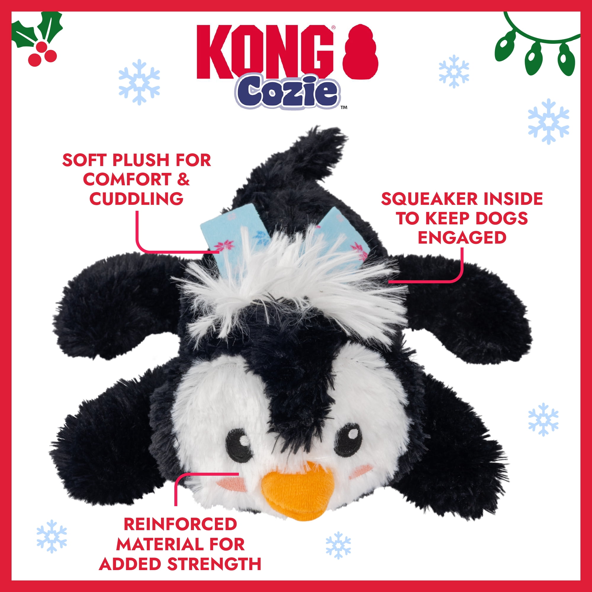 KONG® Holiday Cozie™ Dog Toy, Penguin, Black, Medium