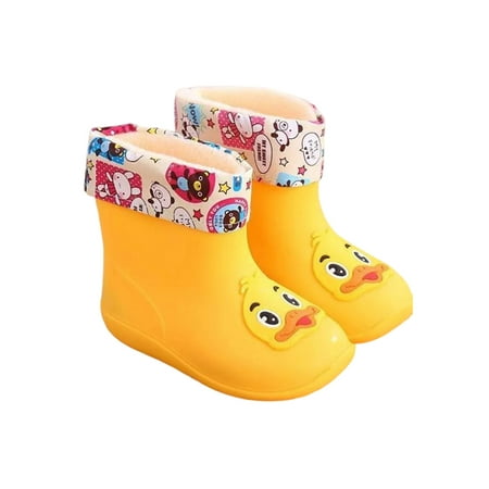 

Eloshman Boys Girls Waterproof Booties Cartoon Rubber Boots Wide Calf Rain Boot School Lightweight Removable Lining Garden Shoes Non-slip Rainboot Yellow Plush Lined 11C