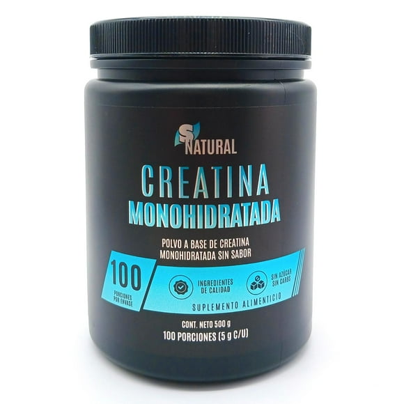 Creatina Monohidratada 100% Pura sin sabor 500 g SNatural negro