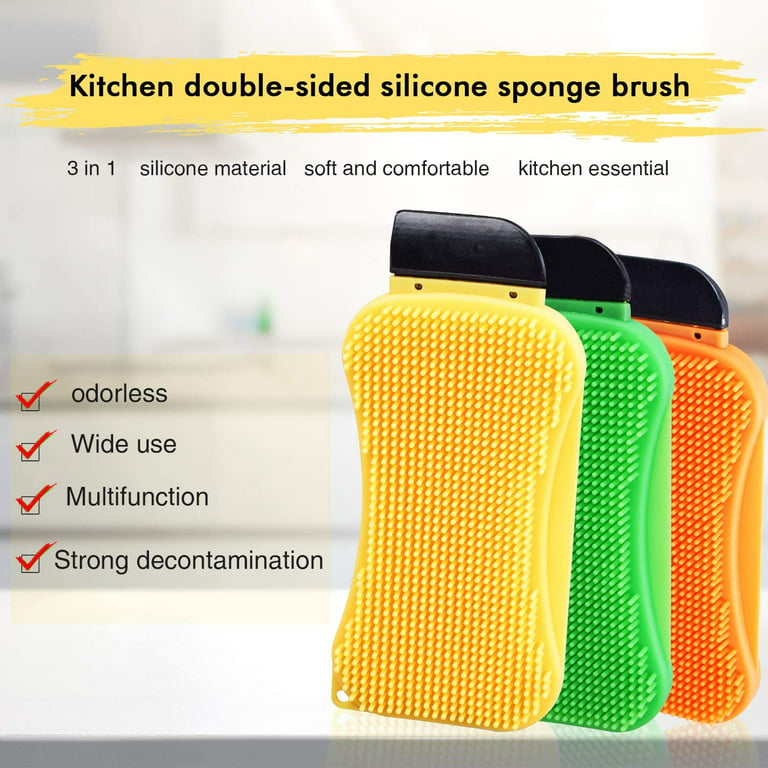 Silicone Scrubbing Pad Sponges by SCRUBIT - Real Silicon Non Scratch  Kitchen Scrubber - Non Smell Cleaning Sponges for Kitchen Dishes - Reusable  Soft