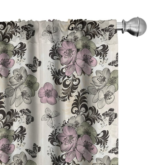 Ambesonne Vintage Curtains, Nostalgic Floral Pattern, Pair of 28"x84", Multicolor