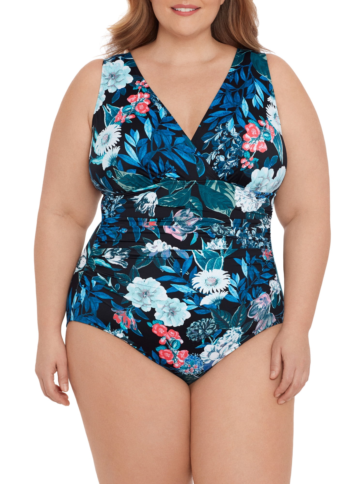 New Cleanwater Multicolor Floral Print Women's Plus One Piece Swimsuit Size 20W 