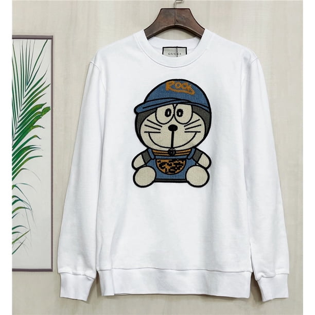 Gu Primavera Nuevo Estilo Doraemon Bordado Puro Algodón Hombres Cuello Redondo Sudadera De Manga Larga Universidad T