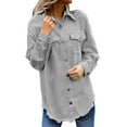 thumbnail image 3 of Pxiakgy Women’S Oversized Button Up Frayed Hem Shacket Long Sleeve Pockets Denim Jean Jacket Washed Denim Shirt Jacket Fashion Casual Jacket 2025 Spring Jean Jackets for Women with Pockets Grey L, 3 of 5