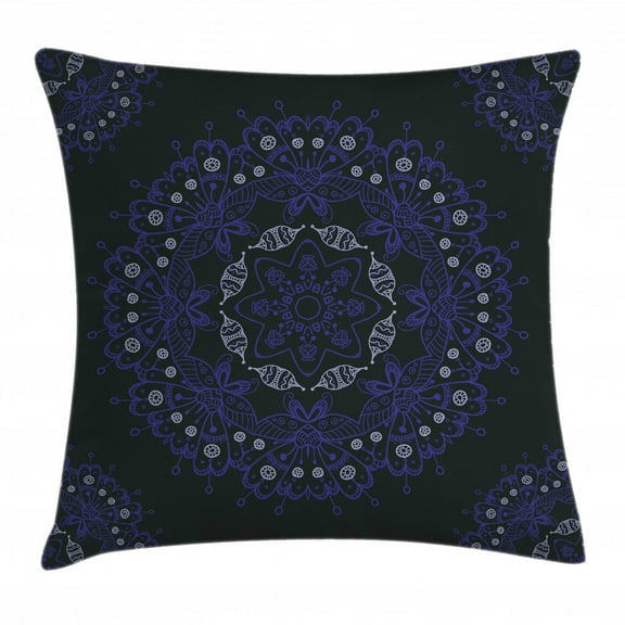 Dark Blue Throw Pillow Cushion Cover, Oriental Round Ornate Mandala Lace Style Authentic Eastern, Decorative Square Accent Pillow Case, 16 X 16 Inches, Dark Blue Violet Blue Coconut, by Ambesonne