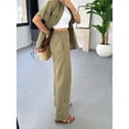 thumbnail image 2 of Women's Drawstring Casual Cargo 2-Piece Set,Women Casual Drawstring Waist Shirt Straight Pants Set, 2 of 8