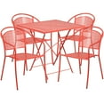 thumbnail image 2 of BizChair Commercial Grade 28" Square Coral Indoor-Outdoor Steel Folding Patio Table Set with 4 Round Back Chairs, 2 of 5