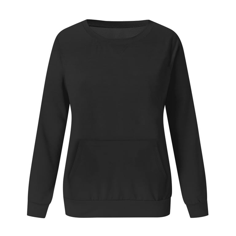 Sudaderas De Mujer Jersey Crewneck Sweatshirts for Women 2023 with Pockets Long Sleeve Loose Fit Pullover Tops Solid Color Plain Blouse Tunics Womens