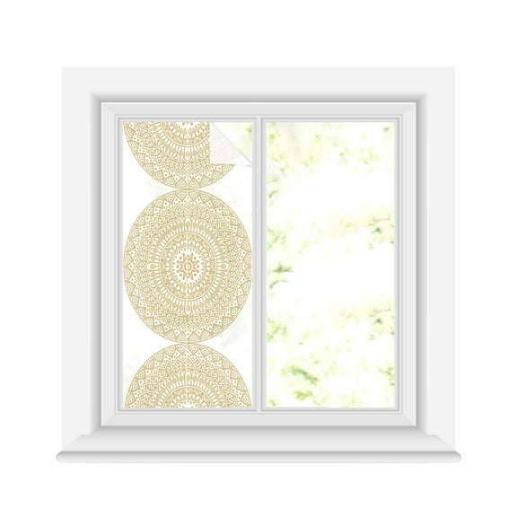 Window Privacy Film Beige Boho Stained Glass Window Film Decorative Sun Block Window Cover Retro Farmhouse Ethnic Abstract Geometric Art Window Clings Static Adhesive Sticker for Bathroom 17.7"x39.3"