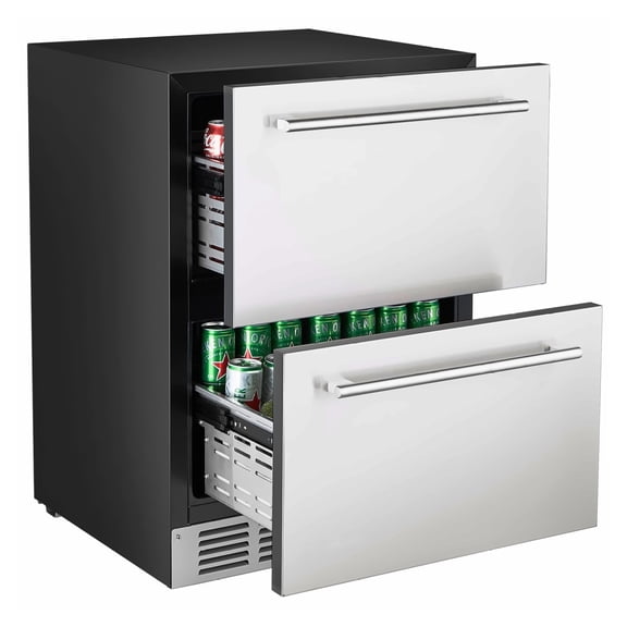 24 Inch Drawer Refrigerator, Stainless Steel Dual Drawer Fridge, 4.9 cu.ft Under Counter Refrigerator for Home, Office, Outdoor Kitchen, Adjustable Temperature
