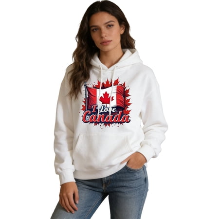 Womens Hoodies Women s Casual Fleece Hooded Sweatshirt Long Sleeve Pullover Soft Cozy Fall Winter Fashion Outerwear Top Canada Day Hooded White XXS