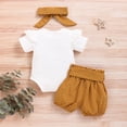 thumbnail image 3 of 3 Pack Newborn Baby Girl Outfit Sets Ruffle Romper Floral Polka Dots Shorts Headband Isnt She Lovely Summer Outfit,0-18 Months,Yellow,0-3 Months, 3 of 6