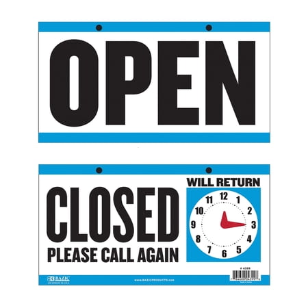 BAZIC Closed / Open Clock Sign, 6 x 11.5 In, Double-Sided