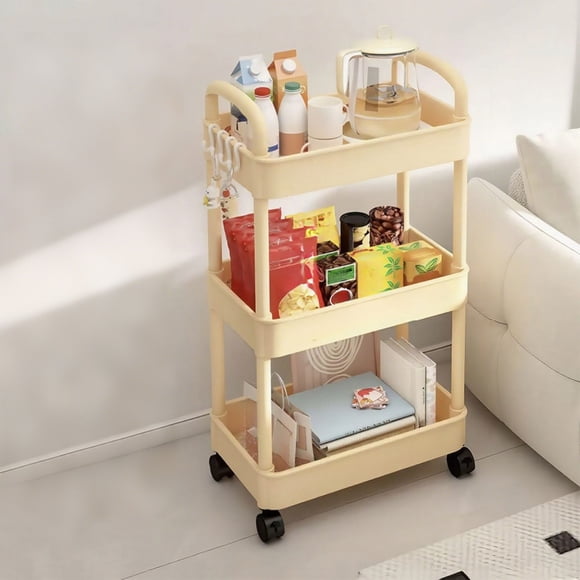 Cagogo under $5 Storage Cart, 3 Tier Kitchen Storage Cart, Black Rolling Cart with Armrests and Wheels, Bathroom Toiletries Storage Rack, Mobile Organizer Cart, Utility Cart, Home Organization