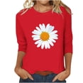 thumbnail image 2 of HLKJKLS T Shirts For Women Round Neck Printed 3/4 Sleeve Casual Tee Soft Cotton Blend Comfort Daily Wear Basic Top Red S-3Xl, 2 of 6