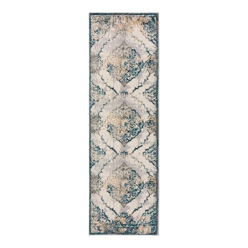 Addison Rugs Grayson 2'3" x 7'5" Medallion Fabric Runner Rug in Blue