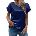 thumbnail image 2 of Women's Summer Dressy Casual Short Sleeve Shirts Crewneck Silk Satin Business Office Work Blouse Tops Fashion Tshirts S-2XL, 2 of 5